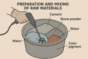 تصویر آماده‌سازی و ترکیب مواد اولیه سنگ مصنوعی در خانه